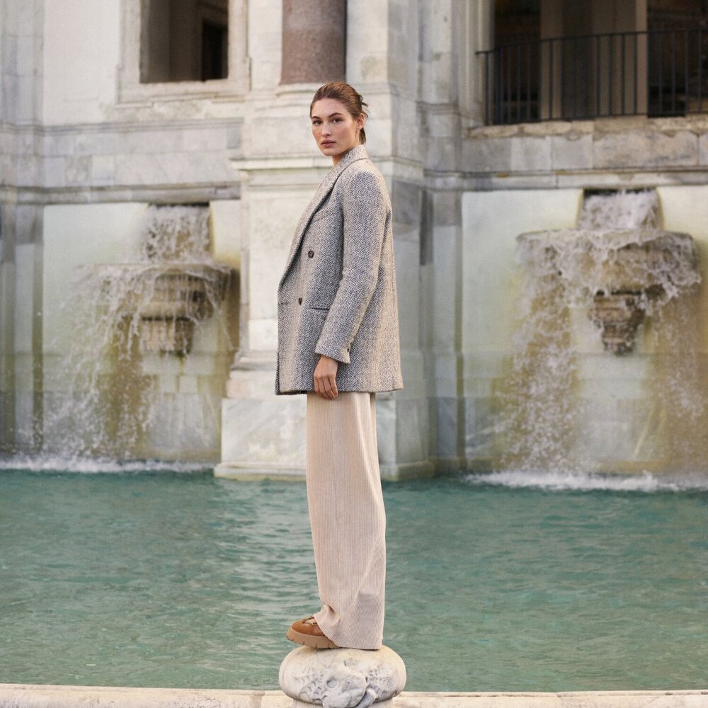 Mango Corduroy Pants with Black Ankle Cuffs and Puff Contrasting Hem Wide Beige